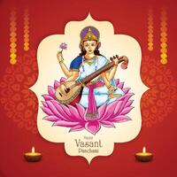 Vasant Panchami auf dem religiösen Kartendesign des indischen Gottes Saraswati Maa vektor