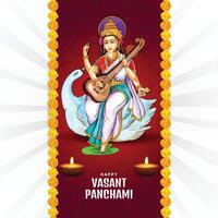 sarasvati för Lycklig vasant panchami puja av Indien kort bakgrund vektor