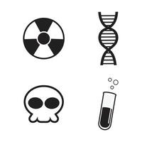 svart och vit toxisk tecken, dna eller gen tecken, skalle, kemisk rör objekt på vit bakgrund, vektor illustration