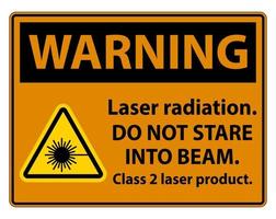 varning laserstrålning, stirra inte in i strålen, klass 2 laser produkt tecken på vit bakgrund vektor