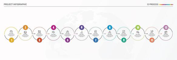 Infografik Prozess Design mit Symbole und 12 Optionen oder Schritte. vektor