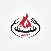 Grill und Feuer Logo Konzept kombiniert mit Spatel Vektor Illustration