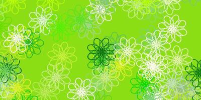 ljusgrön, gul vektor doodle bakgrund med blommor.