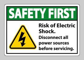 Sicherheit erste Gefahr eines Stromschlags Symbol Schild auf weißem Hintergrund vektor