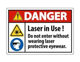 fara varning ppe säkerhetsetikett, laser i bruk går inte in utan att bära laser skyddsglasögon vektor