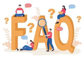 FAQ oder häufig gestellte Fragen für Website, Blogger-Helpdesk, Kundenbetreuung, hilfreiche Informationen, Leitfäden. Hintergrundvektorillustration vektor