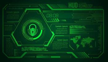 hud cyber Circuit Zukunftstechnologiekonzept Hintergrundsicherheit, Sicherheit geschlossenes Vorhängeschloss, vektor