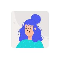 illustrationer av avatarer av en flicka med ögonen stängda av nöje. vektor. kvinna i en turkos t-shirt på en grå bakgrund. användarprofil för webbplatsen. drömmar och kvinnliga nöjen. vektor