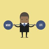 Afrikanischer Geschäftsmann, der das Gleichgewicht zwischen Arbeit und Leben hält. vektor