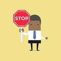 Afrikanischer Geschäftsmann, der Stop-Schild zeigt. ernster Geschäftsmann mit Stoppschild. vektor