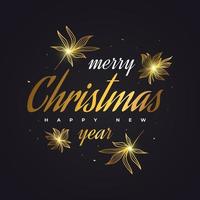 Frohe Weihnachten und ein glückliches neues Jahr Banner oder Poster mit goldenen Blumen. elegante Weihnachtsgrußkarte in Schwarz und Gold vektor