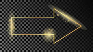 Gold glühend Pfeil gestalten Rahmen isoliert auf dunkel Hintergrund. glänzend Rahmen mit glühend Auswirkungen. Vektor Illustration.