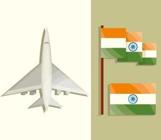 Indien Flugzeug und Flaggen vektor