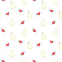 fliegend Herzen mit Flügel und golden Käfige Vektor nahtlos Muster zum st Valentinsgrüße Tag, Februar 14. Liebe süß Hintergrund, Hintergrund, drucken, Textil, Stoff, Verpackung Papier, Verpackung Design