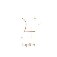 astrologisch Zeichen von Jupiter, süß Kontur Stil. Magie Karte, Bohemien Design, Tätowierung, Gravur, Hexe Abdeckung. vektor