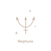 astro tecken av neptune söt kontur stil. magi kort, bohemisk design, tatuering, gravyr, häxa omslag. vektor