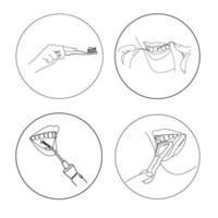 Infografiken zu häuslichen Mundpflegeverfahren, Zähneputzen, Zungenbürsten, mit Zahnseide und Irrigator, Vektorgrafiken vektor