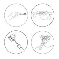 infographics av hem munvårdsprocedurer, borsta tänder, borsta tunga, använda tandtråd och bevattningsmedel, vektor disposition illustration