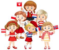 Barn som håller flaggor från olika länder vektor