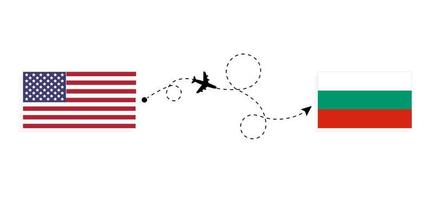 Flug und Reise von den USA nach Bulgarien mit dem Reisekonzept für Passagierflugzeuge vektor