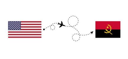 Flug und Reise von den USA nach Angola mit dem Reisekonzept des Passagierflugzeugs vektor