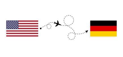 Flug und Reise von den USA nach Deutschland mit dem Reisekonzept des Passagierflugzeugs vektor