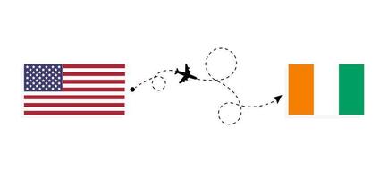 Flug und Reise von den USA zur Elfenbeinküste mit dem Reisekonzept für Passagierflugzeuge vektor