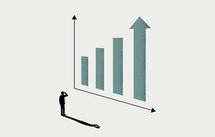 företag tillväxt begrepp, affärsman ser på växande bar Graf, vektor illustration.