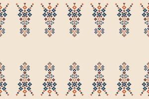 ethnisch geometrisch Stoff Muster Kreuz Stich.ikat Stickerei ethnisch orientalisch Pixel Muster braun Sahne Hintergrund. abstrakt, vektor, illustration. Textur, Kleidung, Rahmen, Motive, Seide Hintergrund. vektor