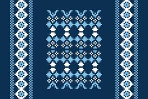 ethnisch geometrisch Stoff Muster Kreuz Stich.ikat Stickerei ethnisch orientalisch Pixel Muster Marine Blau Hintergrund. abstrakt, vektor, illustration. Textur, Kleidung, Schal, Dekoration, Motive, Seide Hintergrund. vektor