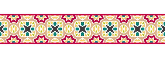 gräns linje sömlös bakgrund. dekorativ design sömlös dekorativ mosaik- gräns mönster. islamisk, indian, arabicum motiv. abstrakt blomma vektor