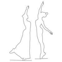 Tanzen Ballerina kontinuierlich Single Linie Zeichnung und einer Linie minimalistisch Tänzer Gliederung Vektor Kunst Illustration