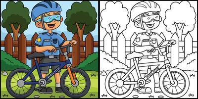 polis officer med en cykel färg illustration vektor