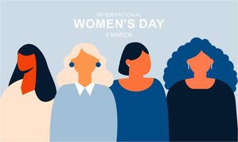 internationell kvinnor dag. kvinna olika ansikten av annorlunda etnicitet affisch vektor