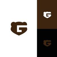 minimalistisch modern stark Logo Brief Kennzeichen Initiale G mit Bär ,Polar Bär ,Grizzly Negativ Raum Logo Design vektor