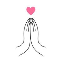 beten Hand Geste mit Herz vektor