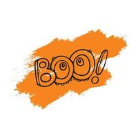 boo halloween-slogan. Vektorhand gezeichnet auf orange Splash für Designeinladung, Postkarte vektor