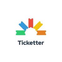 Ticketverkäufer - - Vitrinen ein Fahrkarte Puzzle gestapelt Logo Vorlage Design mit ein Vektor Illustration Konzept.