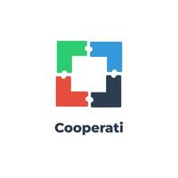 kooperati - - beinhaltet ein korporativ und Konzern Puzzle Logo Design Vorlage. vektor