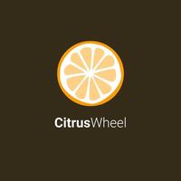 citrus- hjul citrus, orange, eller citron- logotyp design begrepp isolerat med mörk bakgrund vektor