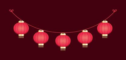 kinesisk lykta hängande krans, lunar ny år och mitt under hösten festival dekoration grafisk vektor