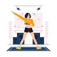 Frau, die Zumba-Tanz, Bewegung, Training und Fitnesskonzeptillustration macht vektor