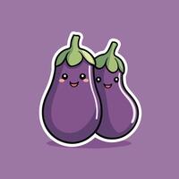 söt tecknad serie äggplanta aubergine illustration vektor