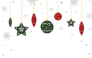 jul banner mall med hängande dekorationer och snöflingor. vektor
