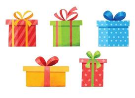 Satz von Geschenkboxen isoliert auf weiss. Aquarell Weihnachten und Neujahr mit Geschenkboxen. vektor