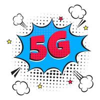 5g neue drahtlose Internet-WLAN-Verbindung Comic-Stil Sprechblase Ausrufetext 5g flache Design-Vektor-Illustration isoliert auf weißem Hintergrund. neues mobiles Internet 5g-Zeichensymbol im Ballon. vektor