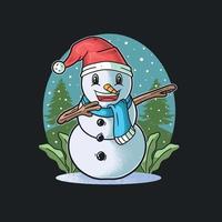 süßer schneemann lächelnd dabbing feiern weihnachtstag vektor