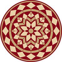 vektor guld och röd runda mönster. mosaik- cirkel, geometrisk prydnad. oärlig blomma
