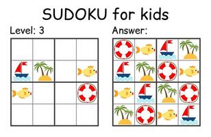 Sudoku. Kinder und Erwachsene mathematisch Mosaik. Kinder Spiel. Marine Thema. Magie Quadrat. Logik Puzzle Spiel. Digital Rebus vektor