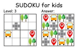 sudoku. barn och vuxen matematisk mosaik. barn spel. väg tema. magi fyrkant. logik pussel spel. digital rebus vektor